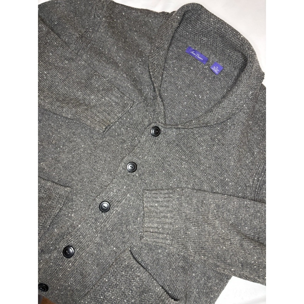 Alan Flusser Grandpa Cardigan Sweater Tweedy Charcoal Gray XL Wool‎ Blend